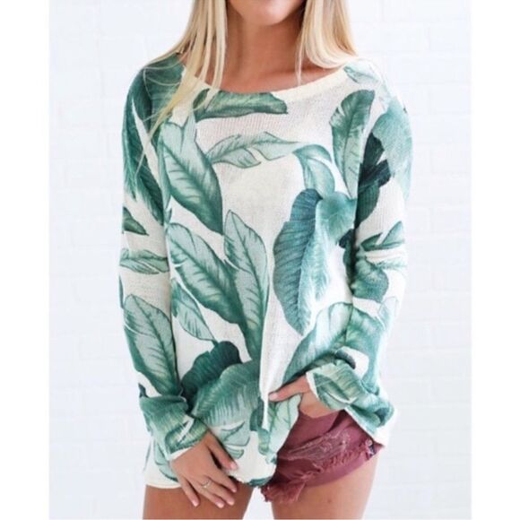 Show Me Your Mumu Ryan Rene Palm Leaf Tropical Knit Sweater. Size Medium. - Picture 2 of 11